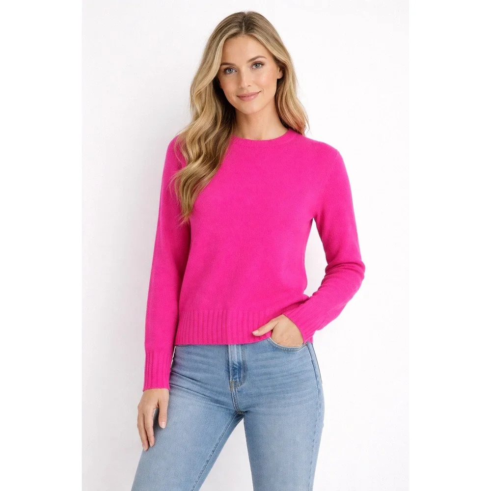 Ainsley 100% Cashmere Crew Neck Sweater Women M Bright Pink Soft Cozy Luxury - Picture 1 of 16